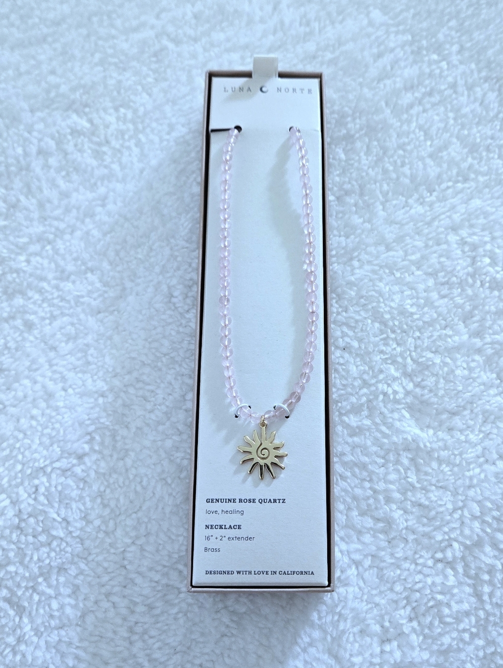 Luna🌙 Norte Rose🌹 Quartz Necklace with Stationary Gold💛 Sun☀️ Pendant - NIB - Picture 3 of 16